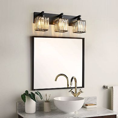 ZLAIQB 3-Light Black Modern Crystal Bathroom Wall Lamp