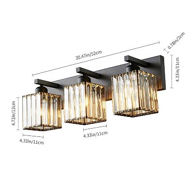 ZLAIQB 3-Light Black Modern Crystal Bathroom Wall Lamp