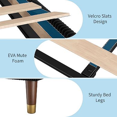 Corduroy Upholstered Platform Bed Frame with Headboard Modern Fabric, Sturdy Metal & Wooden Slats