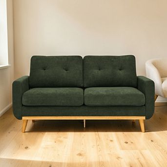 Lufeiya 67.7 Inch Tufted Loveseat Sofa, Upholstered 2 Seat Couch with Tapered Wooden Legs