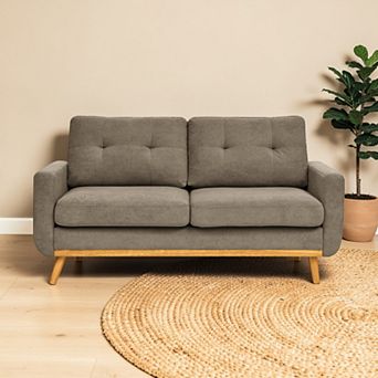 Lufeiya 67.7 Inch Tufted Loveseat Sofa, Upholstered 2 Seat Couch with Tapered Wooden Legs