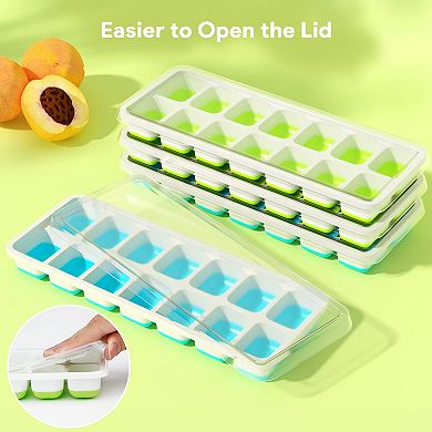 Silicone Ice Cube Trays Removable Lid Stackable 4pc