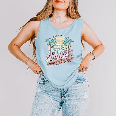 Life's A Beach Wave - Women's Garment Dyed Graphic Tank Top