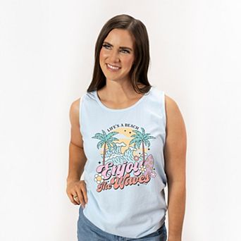 Life's A Beach Wave - Women's Garment Dyed Graphic Tank Top