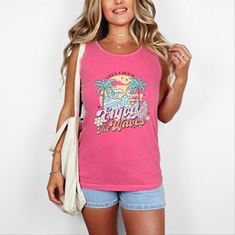 Life's A Beach Wave - Women's Garment Dyed Graphic Tank Top