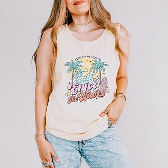 Life's A Beach Wave - Women's Garment Dyed Graphic Tank Top