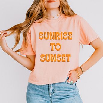 Sunrise To Sunset Puff Print - Women's Boxy Crop Top Graphic T-Shirt