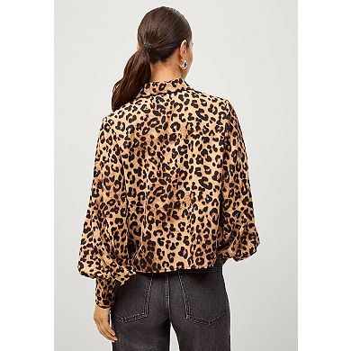 Ellos Plus Size Cropped Oversized Blouson Sleeve Button Front Blouse