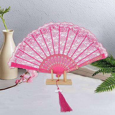 Lace Trim Orchid with Tassel Folding Fan 1 Pc