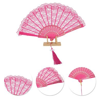 Lace Trim Orchid with Tassel Folding Fan 1 Pc