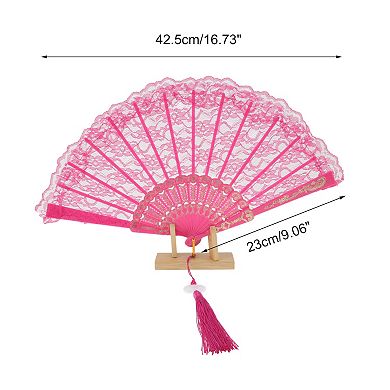 Lace Trim Orchid with Tassel Folding Fan 1 Pc