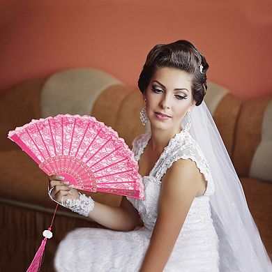 Lace Trim Orchid with Tassel Folding Fan 1 Pc