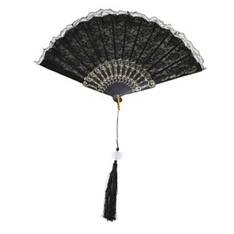 Lace Trim Orchid with Tassel Folding Fan 1 pc