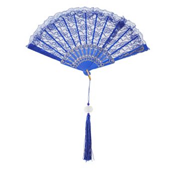 Lace Trim Orchid with Tassel Folding Fan 1 pc