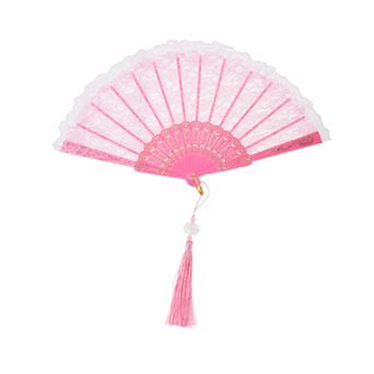 Lace Trim Orchid with Tassel Folding Fan 1 pc