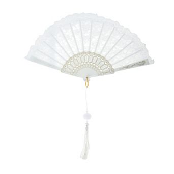 Lace Trim Orchid with Tassel Folding Fan 1 pc
