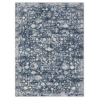 Vintage Floral Area Rug Machine Washable Low Pile Pet Friendly Foldable Floor Cover for Living Room
