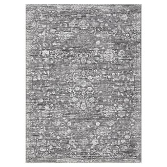Vintage Floral Area Rug Machine Washable Low Pile Pet Friendly Foldable Floor Cover for Living Room
