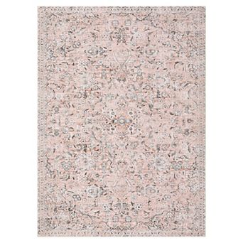 Vintage Floral Area Rug Machine Washable Low Pile Pet Friendly Foldable Floor Cover for Living Room