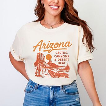 Arizona Cactus, Canyons & Desert Heat - Women's Garment Dyed Graphic T-Shirt