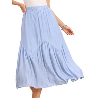 Pleated Maxi Skirt for Women's Boho Flowy A-Line Summer Tiered Long Skirts