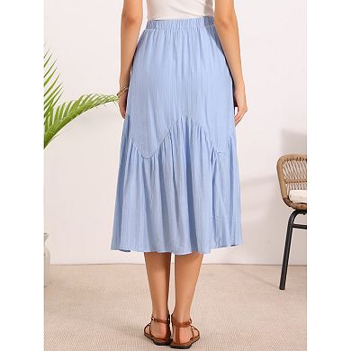 Pleated Maxi Skirt for Women's Boho Flowy A-Line Summer Tiered Long Skirts