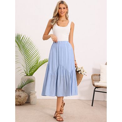 Pleated Maxi Skirt for Women's Boho Flowy A-Line Summer Tiered Long Skirts