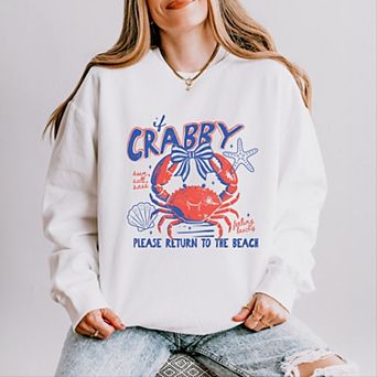 If Crabby Please Return To The Beach Grunge - Women's Lightweight Garment Dyed Sweatshirt