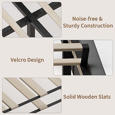 Velvet Upholstered Wingback Bed Frame with 41.1" Headboard, Slats Included, No Box Spring Required