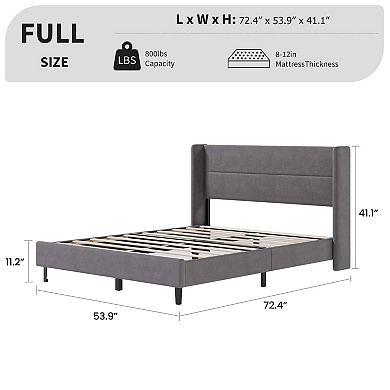Velvet Upholstered Wingback Bed Frame with 41.1" Headboard, Slats Included, No Box Spring Required