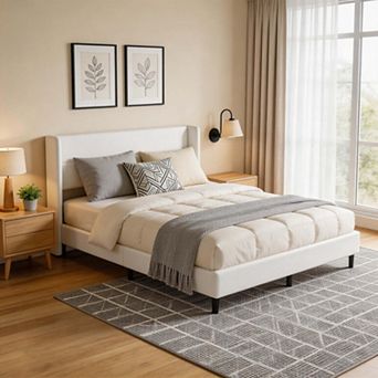 Velvet Upholstered Wingback Bed Frame with 41.1" Headboard, Slats Included, No Box Spring Required