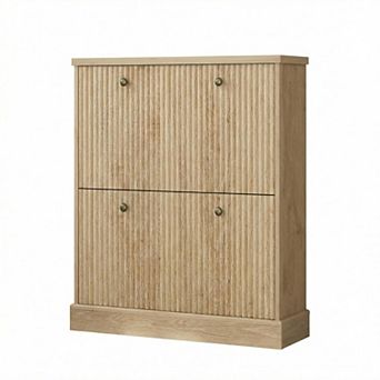Shoe Cabinet with 2 Flip Drawers, Wooden Fluted Narrow Storage for Entryway, Hallway, Living Room