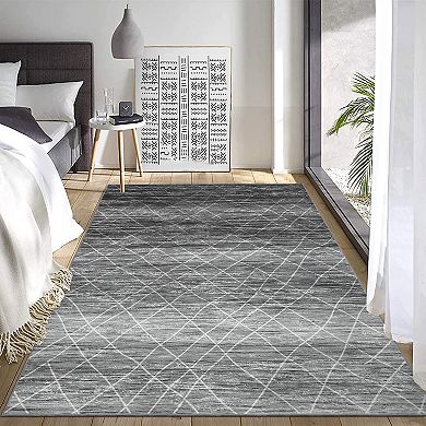Boho Area Rug Machine Washable Vacuum Clean Ultra Thin Stain Resistant Carpet for Living Room