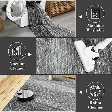 Boho Area Rug Machine Washable Vacuum Clean Ultra Thin Stain Resistant Carpet for Living Room
