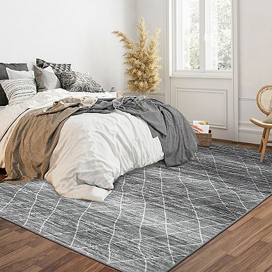 Boho Area Rug Machine Washable Vacuum Clean Ultra Thin Stain Resistant Carpet for Living Room