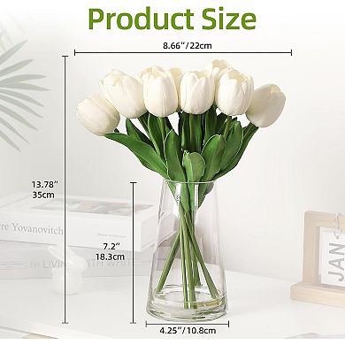 Artificial Tulip Bouquet with Vase, Real Touch Silk PU Faux Tulips for Table Centerpieces,Home Decor