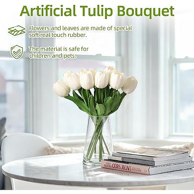 Artificial Tulip Bouquet with Vase, Real Touch Silk PU Faux Tulips for Table Centerpieces,Home Decor