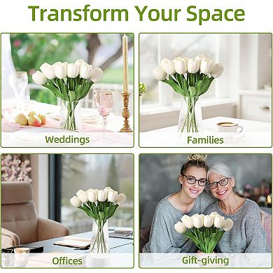 Artificial Tulip Bouquet with Vase, Real Touch Silk PU Faux Tulips for Table Centerpieces,Home Decor
