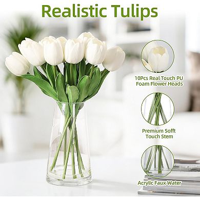 Artificial Tulip Bouquet with Vase, Real Touch Silk PU Faux Tulips for Table Centerpieces,Home Decor