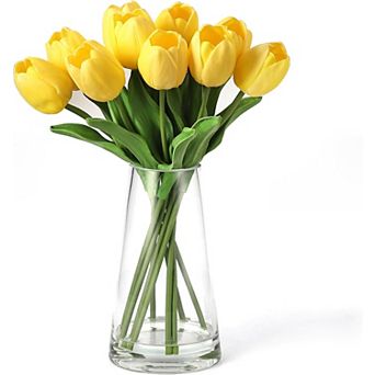 Artificial Tulip Bouquet with Vase, Real Touch Silk PU Faux Tulips for Table Centerpieces,Home Decor