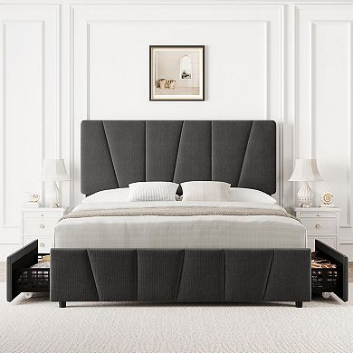 Bed Frame with Adjustable Headboard, Soft Upholstered Bed Frames