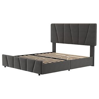 Bed Frame with Adjustable Headboard, Soft Upholstered Bed Frames