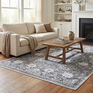 Distressed Area Rug Non Slip Vacuum Clean Ultra Thin Stain Resistant Carpet for Dining Room Bedroom