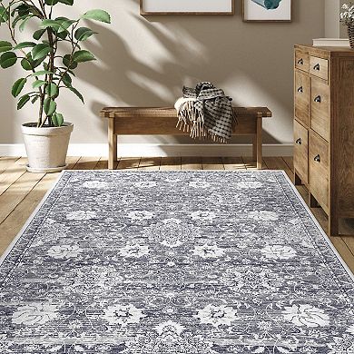 Distressed Area Rug Non Slip Vacuum Clean Ultra Thin Stain Resistant Carpet for Dining Room Bedroom