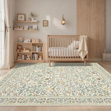 Vintage Area Rug Machine Washable Non Slip Non Shedding Stain Resistant Floor Cover for Dining Room