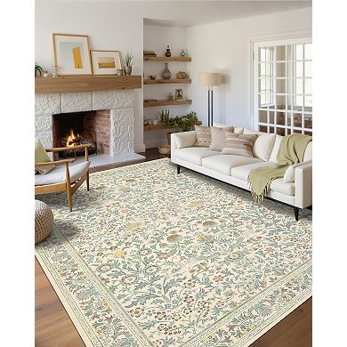 Vintage Area Rug Machine Washable Non Slip Non Shedding Stain Resistant Floor Cover for Dining Room