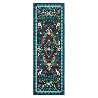 FairOnly Floral & Crane Area Rug for Bedroom Machine Washable Non Slip Rug for Modern Living Room