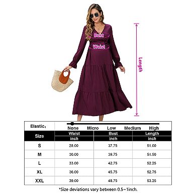 Women's Long Sleeve Wrap V Neck Boho Dress Ruffle Flowy Maxi Vacation Maternity Dresses