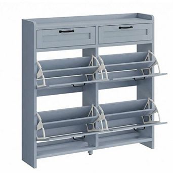 Shoe Cabinet with 4 Flip Drawers and 2 Top Drawers High-Gloss Hidden Entryway Shoe Storage Organizer