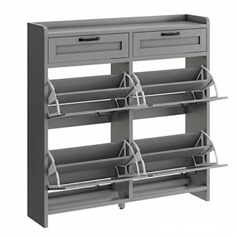 Shoe Cabinet with 4 Flip Drawers and 2 Top Drawers High-Gloss Hidden Entryway Shoe Storage Organizer
